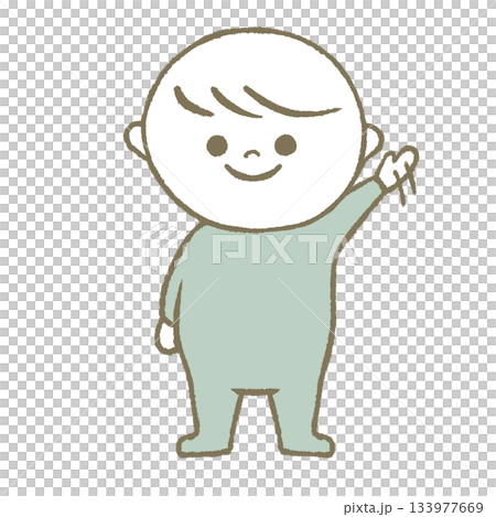 手を振る子供　水色 133977669