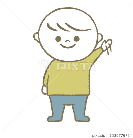 手を振る子供　黄色 133977672