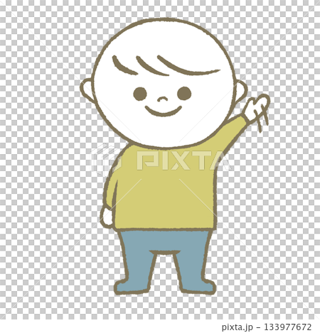 手を振る子供　黄色 133977672
