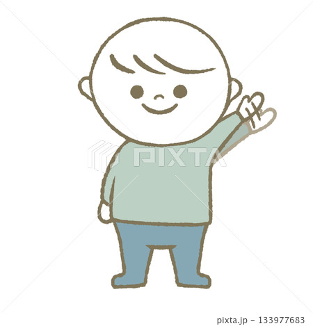 手を振る子供　水色 133977683