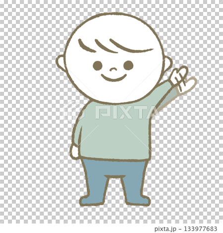 手を振る子供　水色 133977683