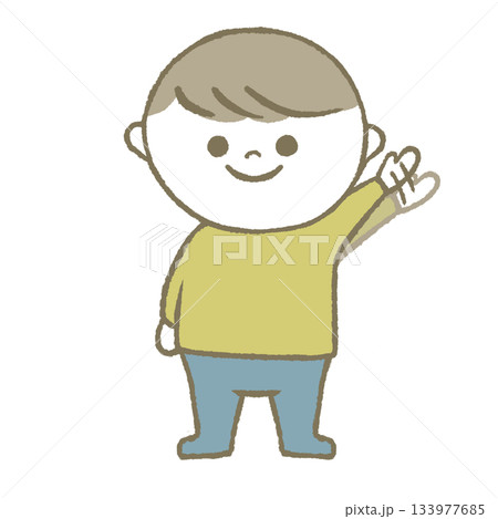 手を振る子供　黄色 133977685
