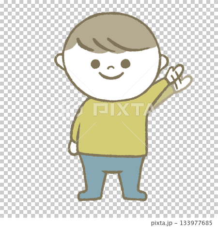 手を振る子供　黄色 133977685