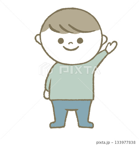 手を振る・手を挙げる子供　水色 133977838