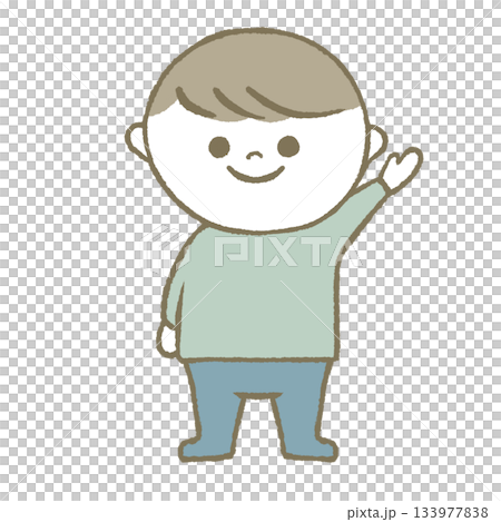 手を振る・手を挙げる子供　水色 133977838