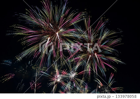 長野えびす講花火大会の美しく放物線を描く花火 133978058