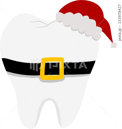 Festive Tooth Character Dressed in Santa Hat and Belt 133978427