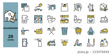 家事　ライフスタイル　ラインアイコンセット　カラー 133978844