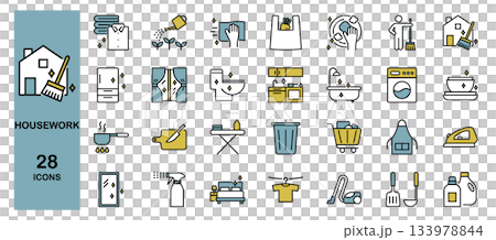 Housework Lifestyle Line Icon Set Color 133978844