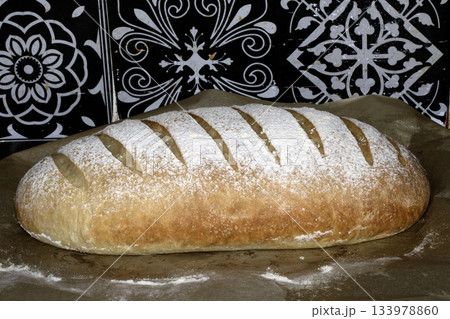 Close up of home made freshly baked bloomer of bread 133978860