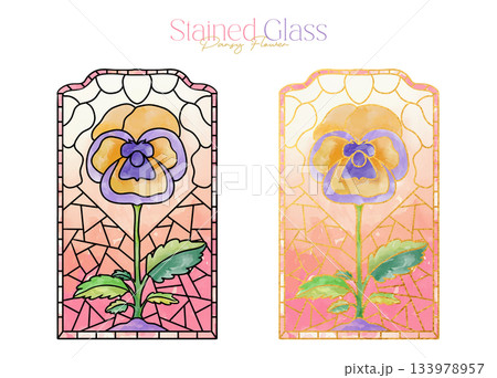 Whimsical Pansy Flower Stained Glass Window Clipart Watercolor Illustration | Vector Whimsical Pansy Flower Stained Glass Window Clipart Watercolor Illustration | Vector 133978957