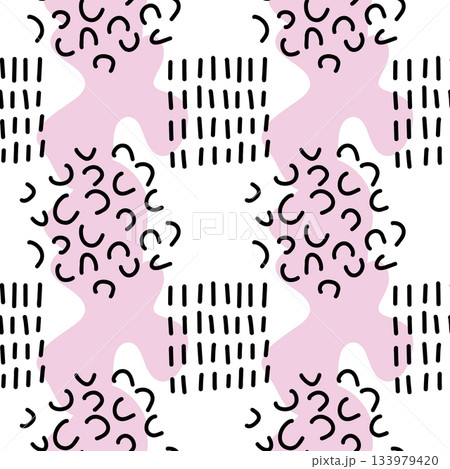 Spots, lines, dots. A seamless vector pattern of minimalist, trendy, hand-drawn abstract elements Spots, lines, dots. A seamless vector pattern of minimalist, trendy, hand-drawn abstract elements 133979420