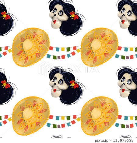 Seamless pattern. Day of the Dead. Illustration of a Mexican holiday, Halloween, horror, Magic 133979559