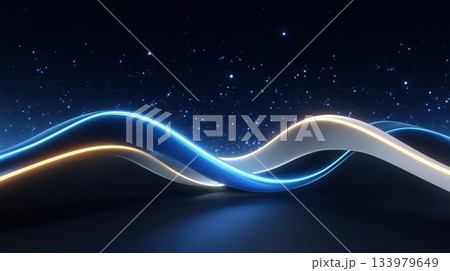 Dynamic glowing blue and orange abstract wave with sparkling particles Dynamic glowing blue and orange abstract wave with sparkling particles 133979649