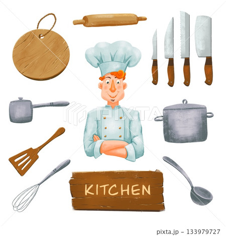 kitchen poster, restaurant chef illustration for your design kitchen poster, restaurant chef illustration for your design 133979727