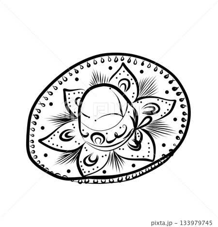 Day of the Dead. Line art illustration of a Mexican festival, wide-brimmed hat. Day of the Dead. Line art illustration of a Mexican festival, wide-brimmed hat. 133979745