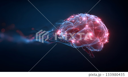 AI brainwave background with neural links and wave motion. 133980435
