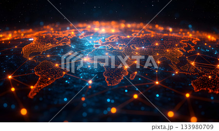 Global network background with connection paths and data points. Global network background with connection paths and data points. 133980709