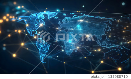 Global network background with connection paths and data points. 133980710