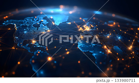 Global network background with connection paths and data points. Global network background with connection paths and data points. 133980711