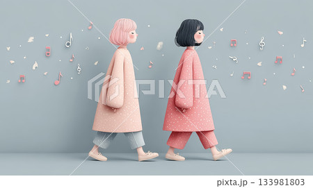 絵美シリーズ:2人の絵美が音符の渦と柔光に包まれながら歌う 音の妖精シーン 絵美シリーズ:2人の絵美が音符の渦と柔光に包まれながら歌う 音の妖精シーン 133981803