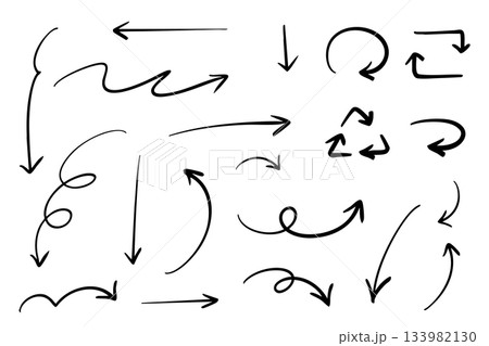 ベクターのペンの手書きの矢印セット 白黒 133982130