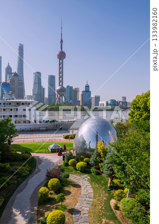 North Bund green land photogenic spot with Pearl tower, Shanghai 133982160