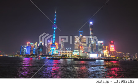Shanghai new world view from the Bund with Oriental Pearl Tower at night Shanghai new world view from the Bund with Oriental Pearl Tower at night 133982182