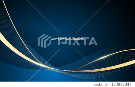 Abstract luxury golden ribbon wave curve on blue background vector 133982345