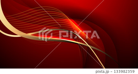 Abstract wave gold ribbon curve on red design modern luxury background vector 133982359