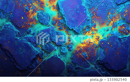 A blue and yellow rock with a green spot A blue and yellow rock with a green spot 133982540