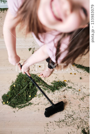 A broom that sweeps the needles from the Christmas tree. 133983079