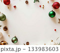 Red and Green Christmas Frame with Holiday Baubles 133983603