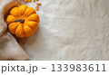 Autumn pumpkins on linen background for festive fall Halloween and thanksgiving design. 133983611