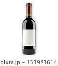 Red wine bottle with a blank label, isolated on a white background for branding and packaging mockups 133983614