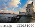 Belem Tower or Tower of St Vincent - famous tourist landmark of Lisboa and tourism attraction - on the bank of the Tagus River Tejo on sunset. Lisbon, Portugal 133984090