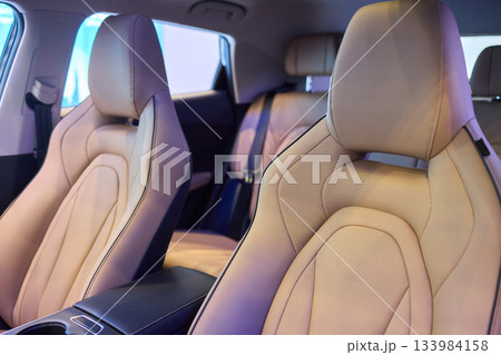 Leather seat details, Innovative craftsmanship emphasizes quality, Exquisite artisan work showcasing micro perforations and carefully crafted contours in leather 133984158