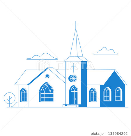Vector flat icon church. For web design and application interface, also useful for infographics. Vector illustration. Catholic Church landscape 133984292