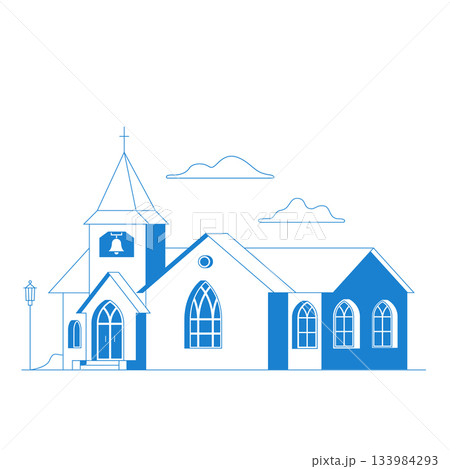 Vector flat icon church. For web design and application interface, also useful for infographics. Vector illustration. Catholic Church landscape 133984293
