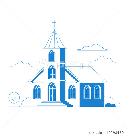 Vector flat icon church. For web design and application interface, also useful for infographics. Vector illustration. Catholic Church landscape 133984294