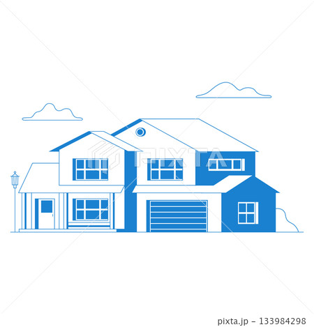 Vector flat icon suburban american house. For web design and application interface, also useful for infographics. Family house icon isolated on white background 133984298