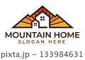 Mountain home villa logo design template with sunrise or sunset 133984631