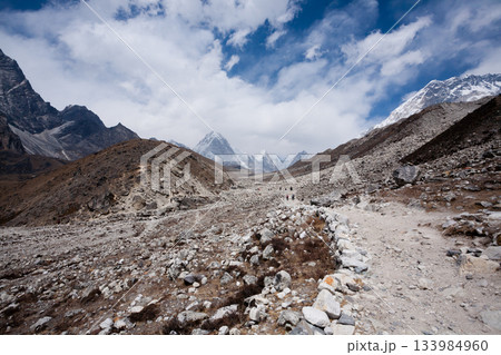 Everest base camp trekking path in Lobuche area, Nepal 133984960