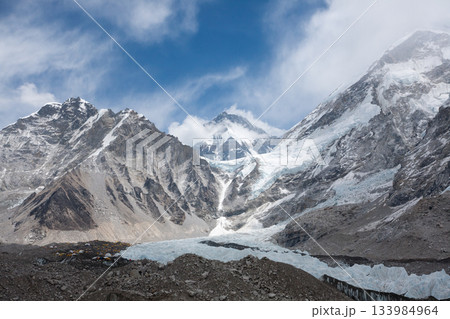 Trekking path from Gorak Shep to Everest base camp, Nepal 133984964