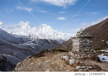 Landscape from Pheriche town area, EBC trekking, Periche pass, Nepal 133984975