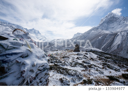 Landscape from Pheriche town area, EBC trekking, Periche pass, Nepal 133984977