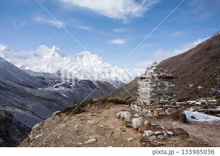 Landscape from Pheriche town area, EBC trekking, Periche pass, Nepal Landscape from Pheriche town area, EBC trekking, Periche pass, Nepal 133985036