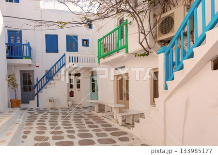 Traditional courtyard in Mykonos, Greece Traditional courtyard in Mykonos, Greece 133985177