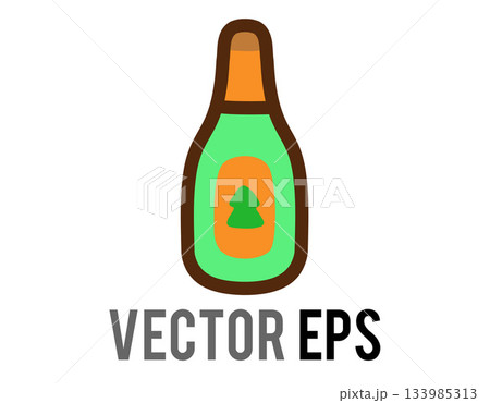 Festive bottle illustration with a green and orange color scheme and a Christmas tree icon Festive bottle illustration with a green and orange color scheme and a Christmas tree icon 133985313
