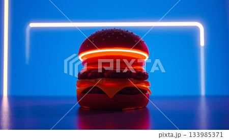 Delicious burger in neon lighting 133985371